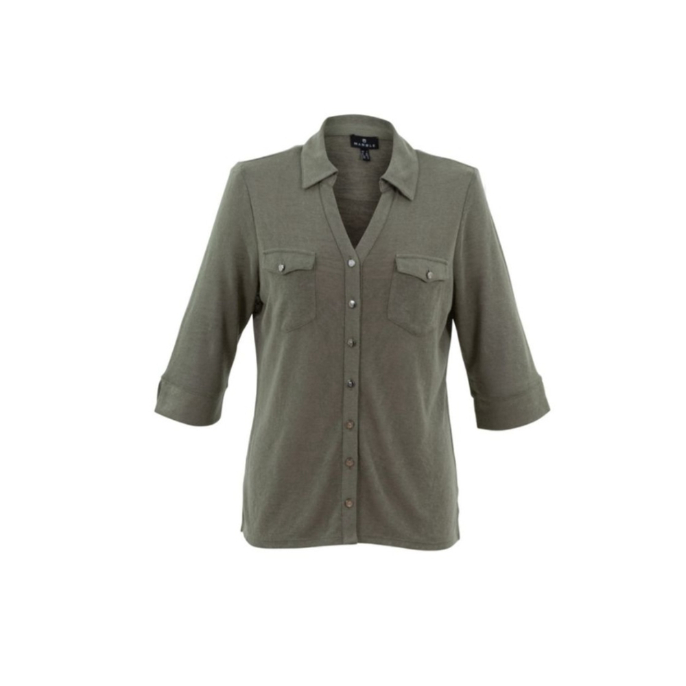 Women's Marble Olive Green Button Down Shirt Size S